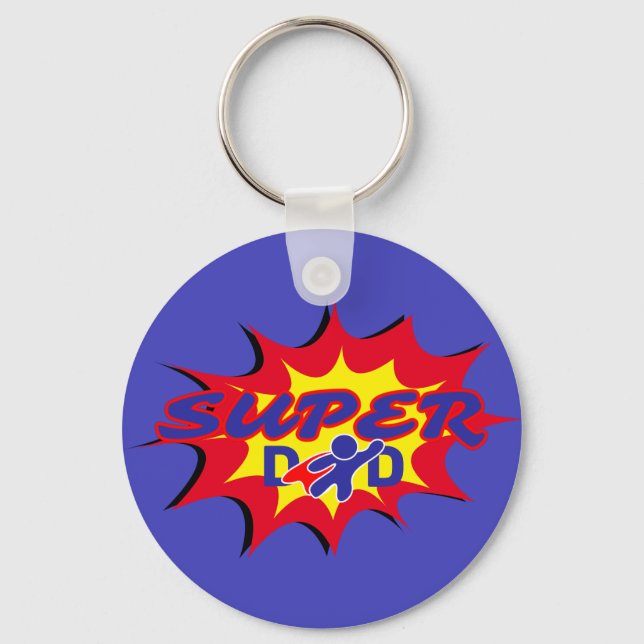 Super Hero Dad Comic Book Father's Day  Keychain (Front)