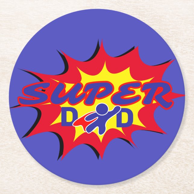 Super Hero Dad Comic Book Father's Day  Round Paper Coaster (Front)