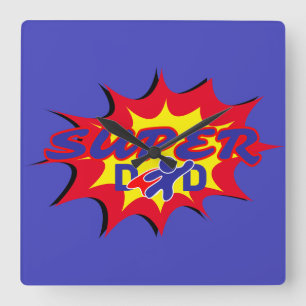 Super Hero Dad Comic Book Father's Day Square Wall Clock