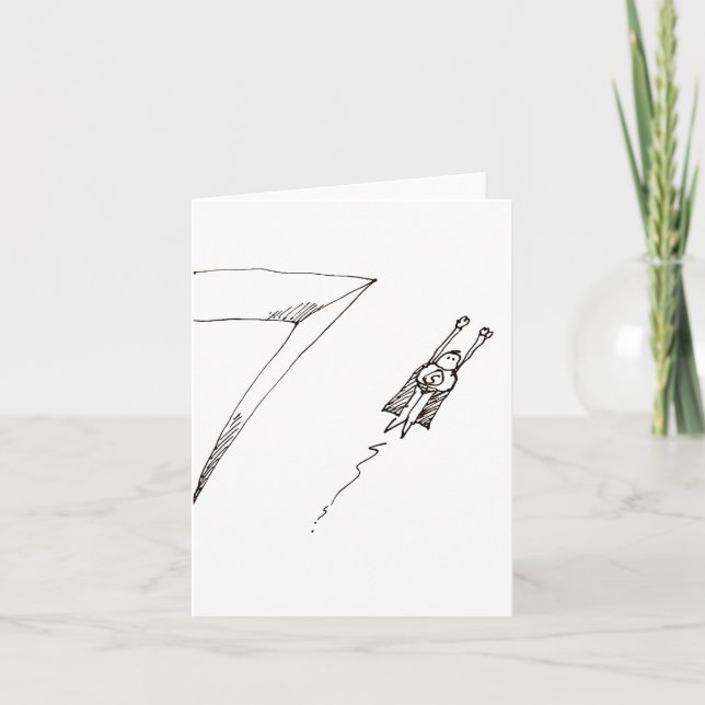Super Hero Flying Cartoon Folded Note Card (Front)
