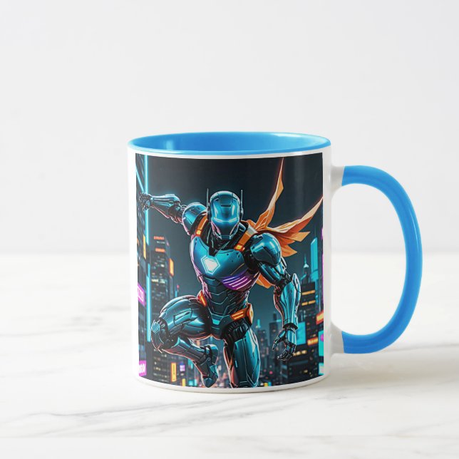 Super hero futuristic robot in high-tech armor. mug (Right)