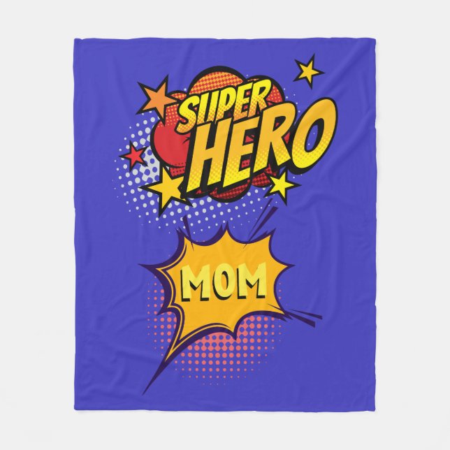 Super Hero Mom Comic Book Style Fleece Blanket (Front)