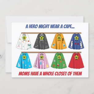 Super Hero Mom Many Capes Humourous Flat Holiday Card