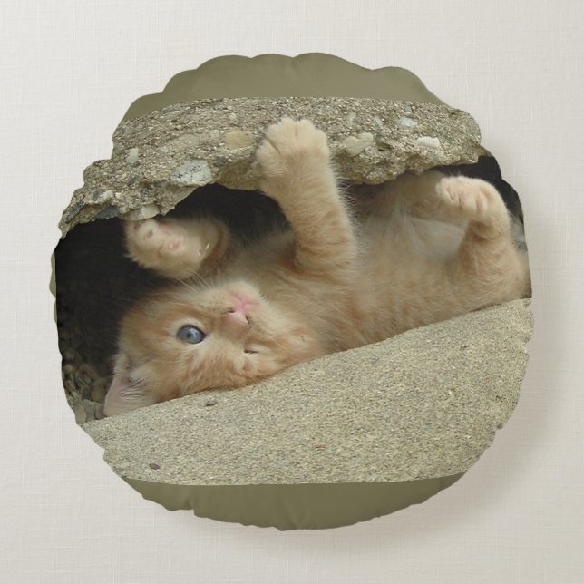 Super Hero Orange Tabby Kitten Round Pillow (Front)