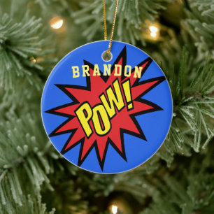 Super Hero Pow Custom Colour Personalized Ceramic Ornament