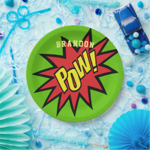 Super Hero Pow Custom Colour Personalized Paper Plate