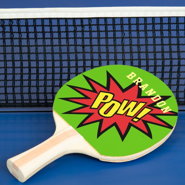 Super Hero Pow Custom Colour Personalized Ping Pong Paddle (Insitu)