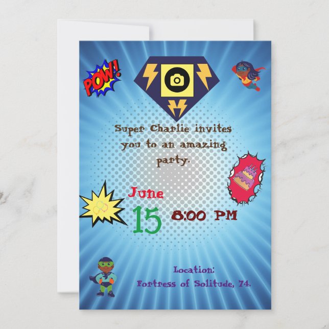super hero theme invitation (Front)