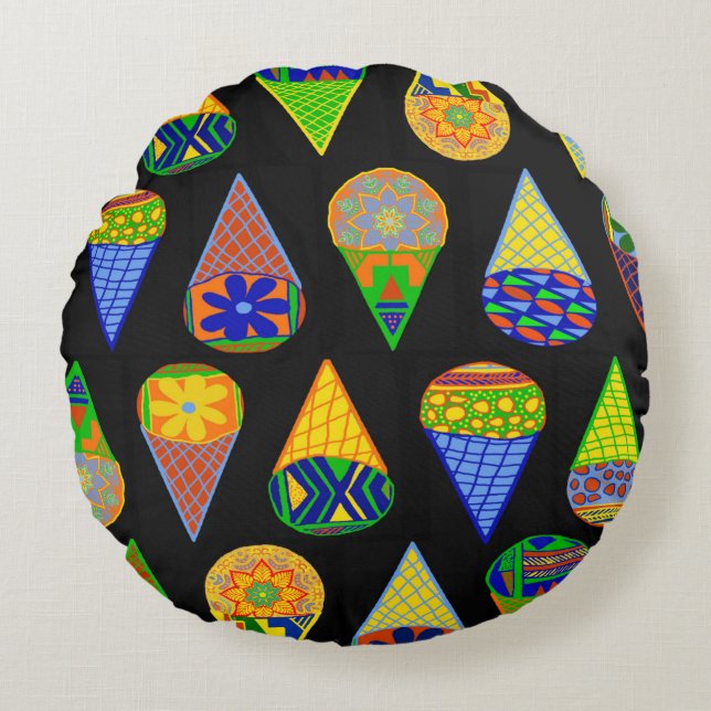 Super Heroes Ice Cream Cones Round Pillow (Front)