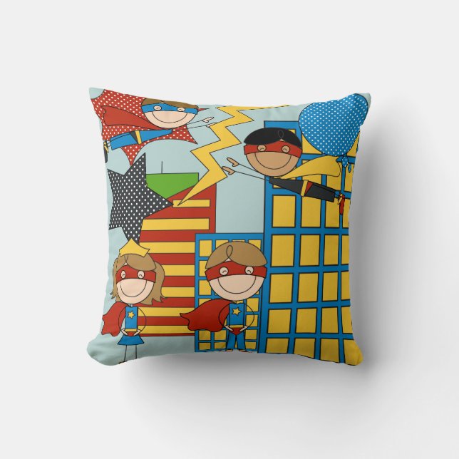Super Heroes in the City Pilllow Throw Pillow (Front)