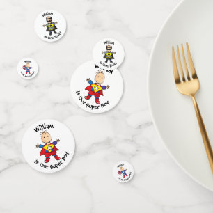 Super Heroes Super Boy First Birthday Party Table  Confetti