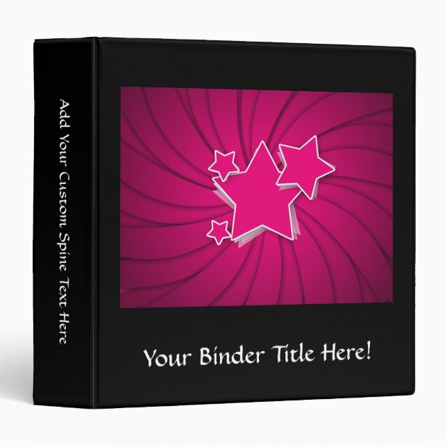 Super Hot Pink Stars and Swirl Background Binder (Front/Spine)