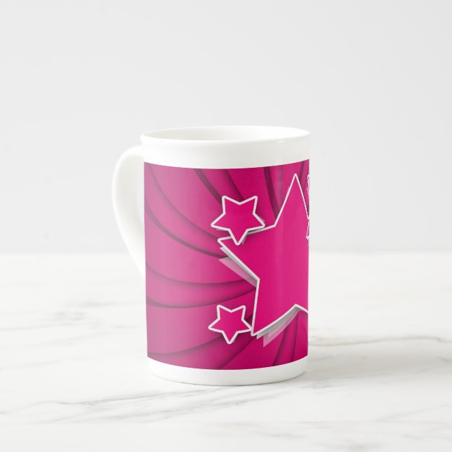 Super Hot Pink Stars and Swirl Background Bone China Mug (Front Left)