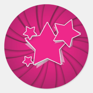 Super Hot Pink Stars and Swirl Background Classic Round Sticker