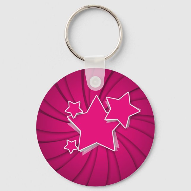 Super Hot Pink Stars and Swirl Background Keychain (Front)