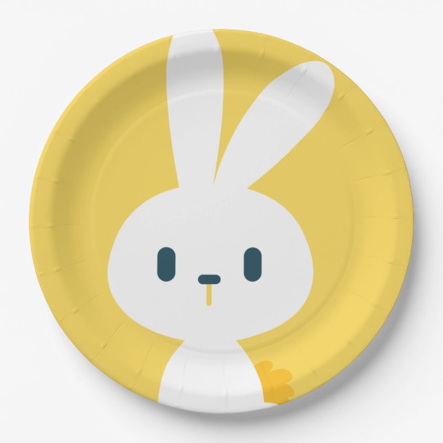 Super Kawaii Cute Easter Bunny. Paper Plate (Front)