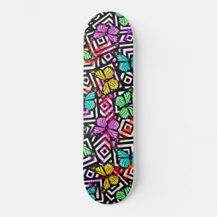 Super Kawaii Rainbow Splash Butterfly Squares Skateboard