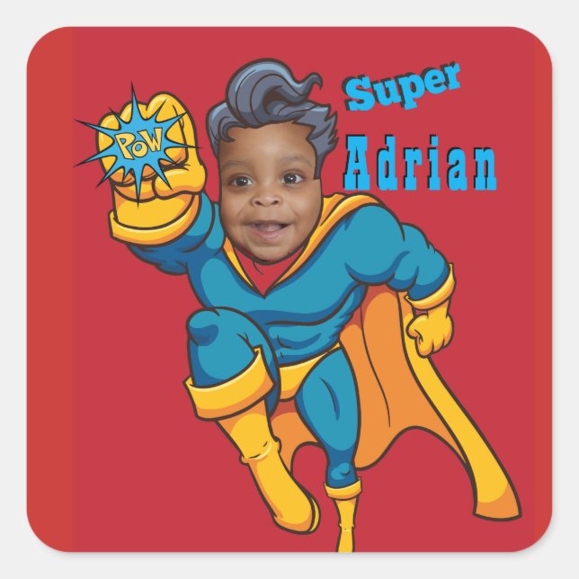 Super Kid Add your Face Personalized Square Sticker (Front)