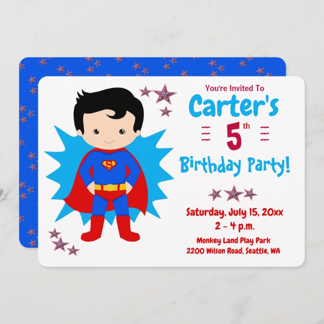 Super Kid - Invitation pour la fête d'anniversaire (Devant / Derrière)