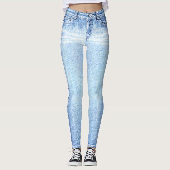 Super Light Wash Jeans All-Over Printed Leggings (Front)