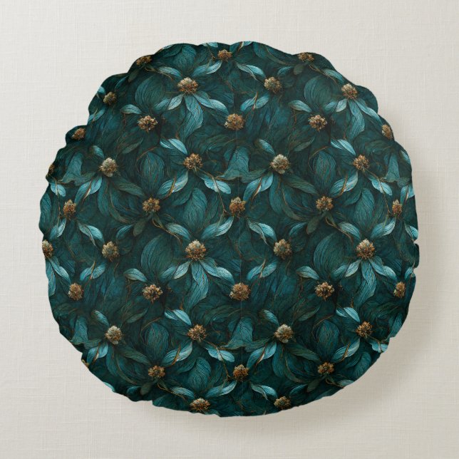 Super Luxe Teal & Gold  Round Pillow (Front)