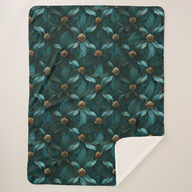 Super Luxe Teal & Gold  Sherpa Blanket (Front)
