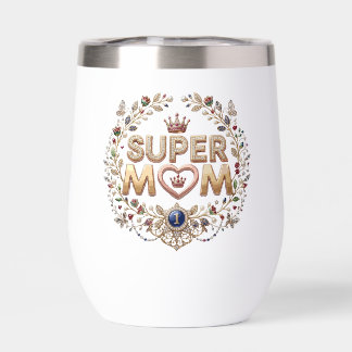 Super Maman Couronne Florale Élégante Badge Or