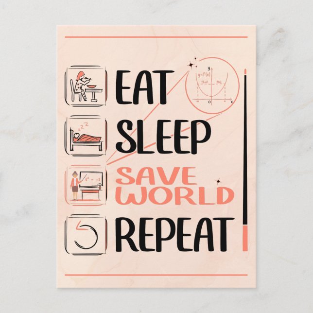 Super Math Teacher Saves the World. Thank You Gift Postcard (Front)