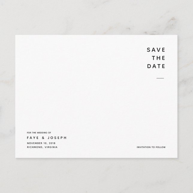 Super Minimalist White Save the Date Postcard (Front)
