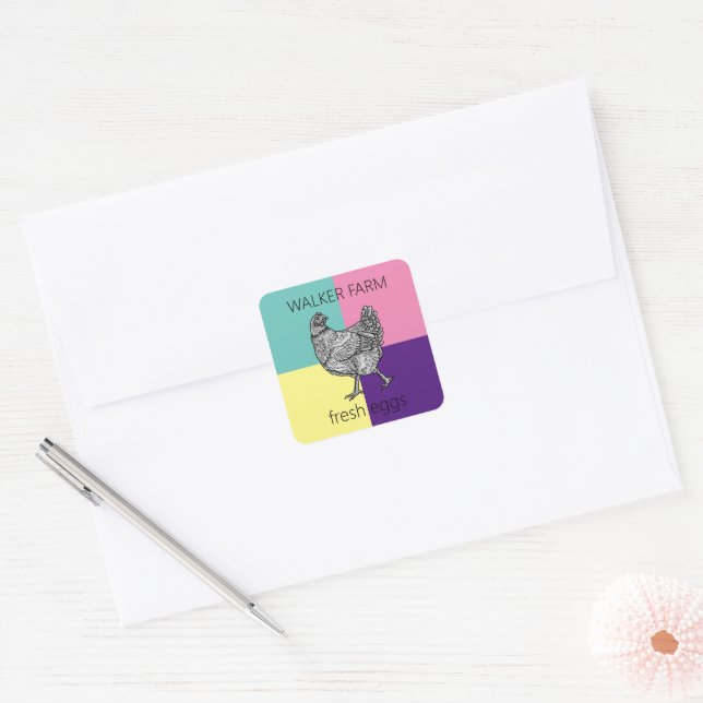 super modern colourful farmstead egg carton square sticker (Envelope)