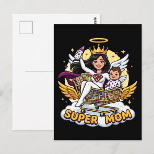Super Mom Angel Superhero Cartoon Postcard