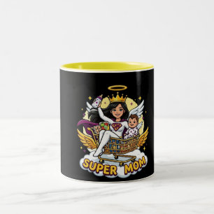 Super Mom Angel Superhero Cartoon Two-Tone Coffee Mug