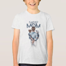 Super Mom Blue Watercolor Mother and Children Art