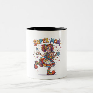 Super Mom Circus Clown Motherhood Humour Two-Tone Coffee Mug