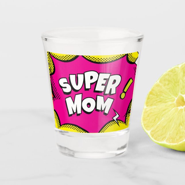  “Super Mom” Colourful Comic Book Pop Art  Shot Glass (Front)