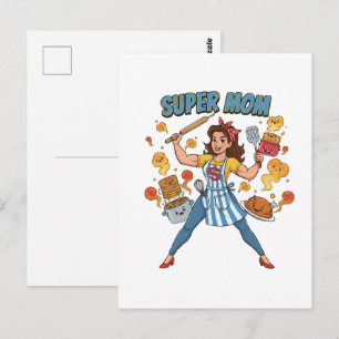 Super Mom Cooking Vintage Cartoon Apparel Postcard