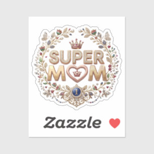 Super Mom Elegant Floral Crown Gold Badge