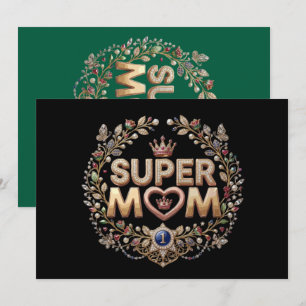Super Mom Elegant Floral Crown Gold Badge Invitation