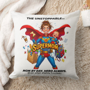 Super Mom Funny Mother's Day Throw Pillow