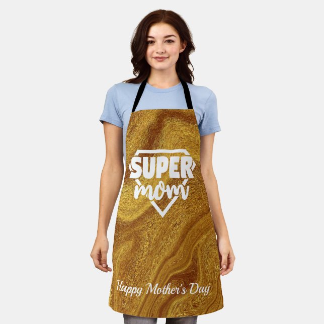 Super Mom Gold Foil happy mothers day Apron (Worn)