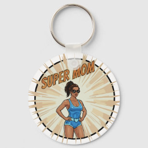 Super Mom Hero Comic Book Style Mother's Day Gift Keychain