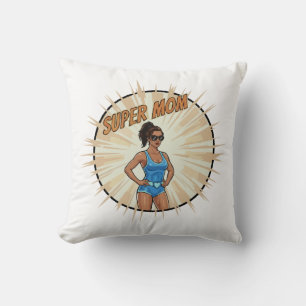 Super Mom Hero Comic Book Style Mother's Day Gift Throw Pillow