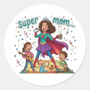 Super Mom Hero - Mother's Day Celebration Classic Round Sticker