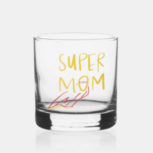 Super Mom Illustration Mother's Day Whiskey Glass