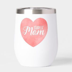 Super mom in pink watercolor heart, mother's day