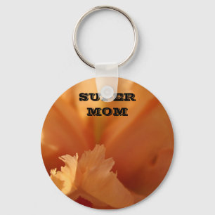 SUPER MOM Keychain Orange Iris Flower Mothers