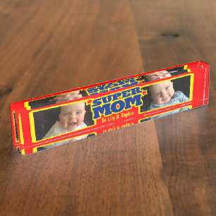 Super Mom kids name and photo desk plaque Nameplate