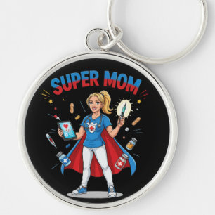 Super Mom Nurse Superhero Typography Keychain