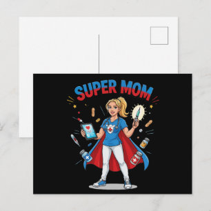 Super Mom Nurse Superhero Typography Postcard
