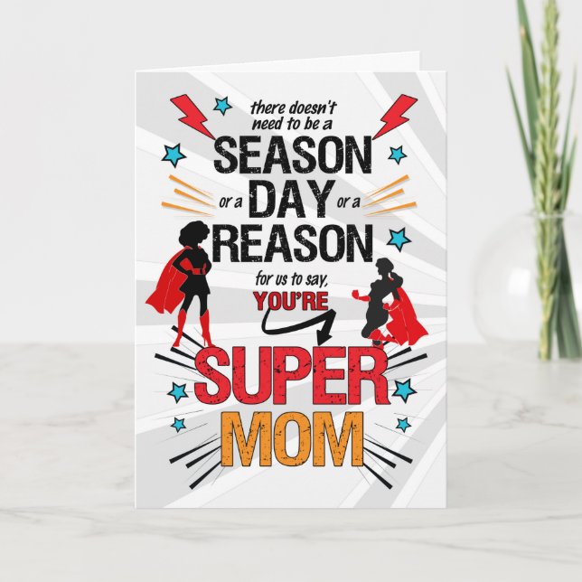 Super Mom on Mother's Day Comic Book From Kids Card (Front)